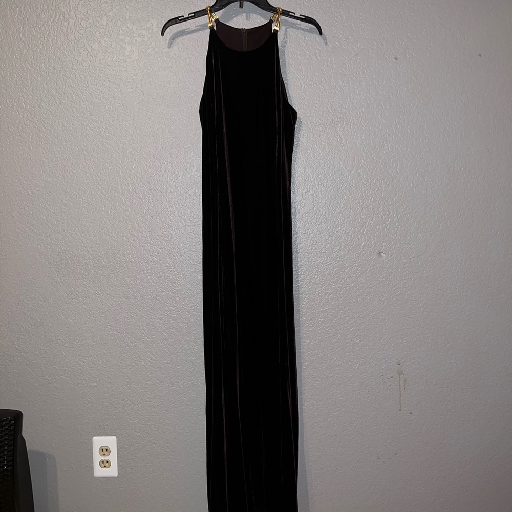 Jones New York Evening Dark Purple Velvet Halter Maxi Dress